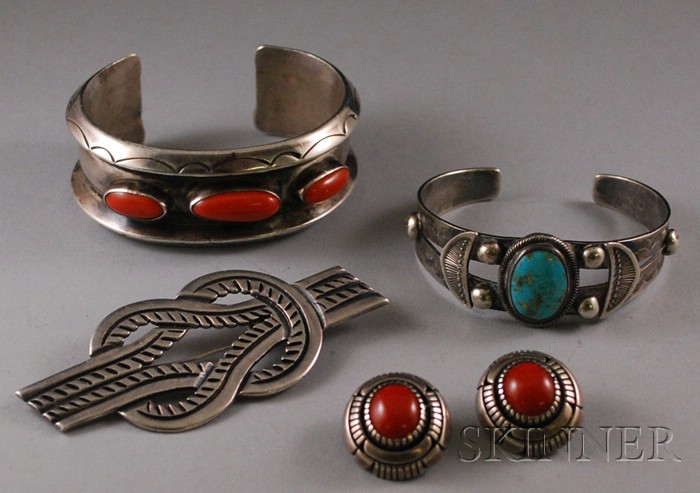 Appraisal: Small Group of Southwestern Sterling Silver Jewelry two hardstone cuff