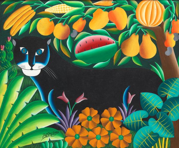 Appraisal: PIERRE MAXO HAITIAN B x Panther in jungle Oil on