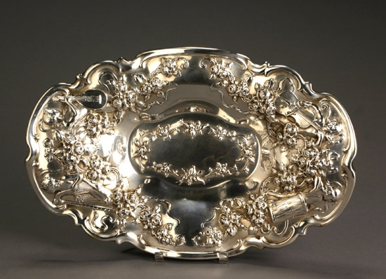 Appraisal: Gorham Repouss Sterling Roll Tray Providence Dated The shaped oval