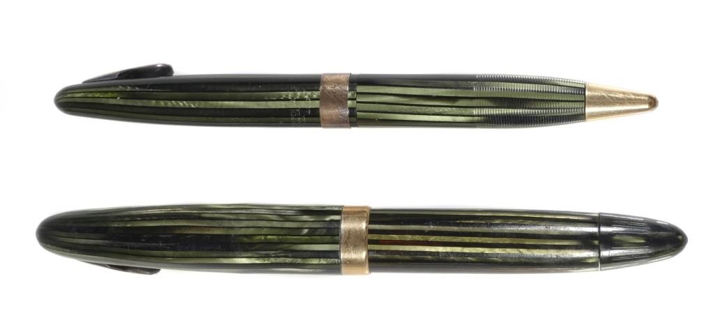 Appraisal: Sheaffer's green striated fountain pen mechanical pencil set Pen nib