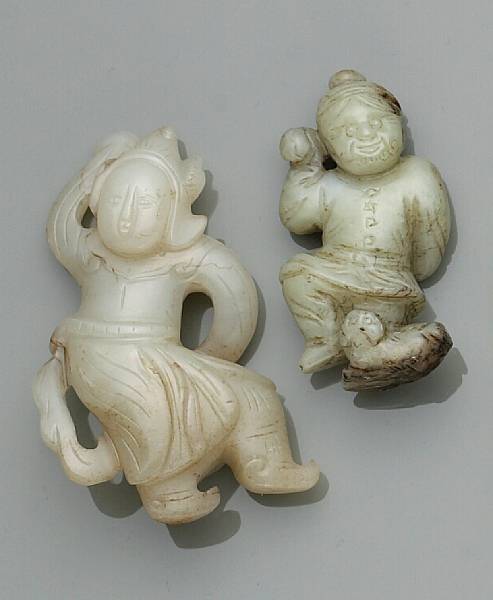 Appraisal: Two small jade figural carvings The first depicting a dancer