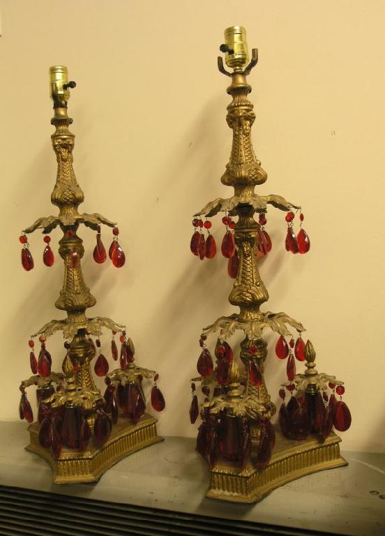 Appraisal: A pair of gold painted metal electric table lamps rare