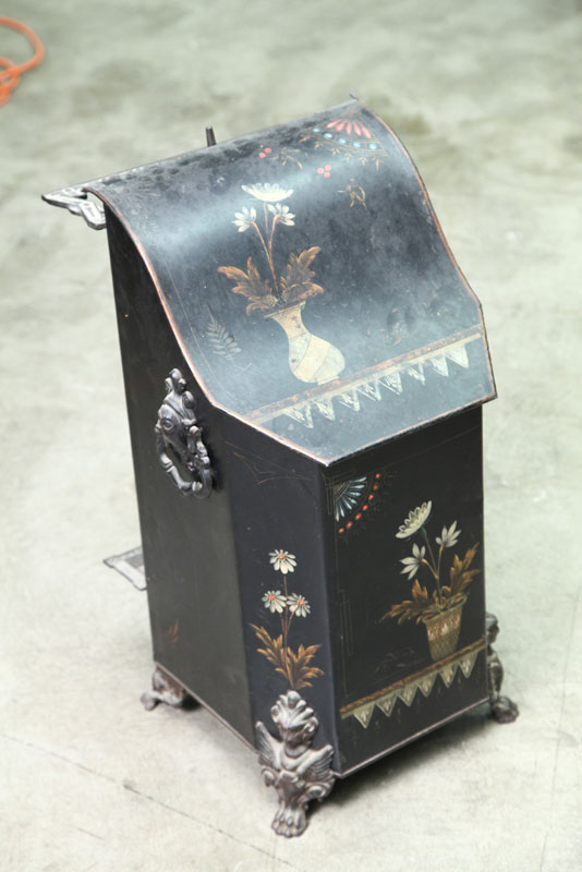 Appraisal: VICTORIAN COAL HOD Handpainted floral fecoration with Etruscan Revival accents