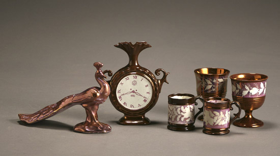 Appraisal: Group of Six English Pink Lustre Decorated Table Articles th