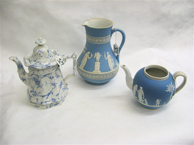 Appraisal: JASPERWARE AND IRONSTONE TABLEWARE Wedgwood jasperware pitcher H jasperware teapot