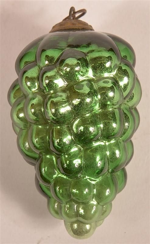 Appraisal: German Green Cluster of Grapes Kugel Antique German Green Blown