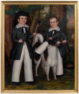 Appraisal: American folk art portrait children full double portrait of two