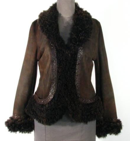 Appraisal: Brown Shearling Jacket w Studs Brown Lamb Trim ''Rizal'' Size