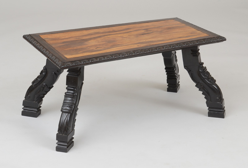 Appraisal: SRI LANKAN INLAID HARDWOOD LOW TABLE Impressed mark 'Don Andris