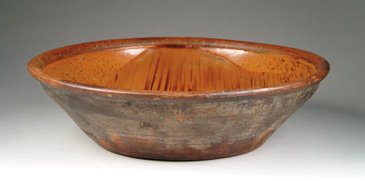 Appraisal: GLAZED REDWARE MILK PAN BOWL First half of the th