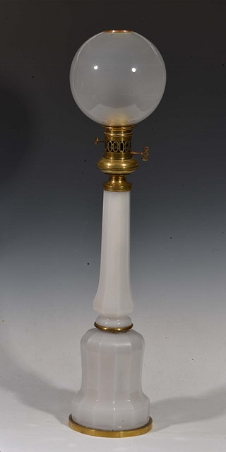 Appraisal: A VICTORIAN MILK GLASS LAMP of octagonal tapering form with