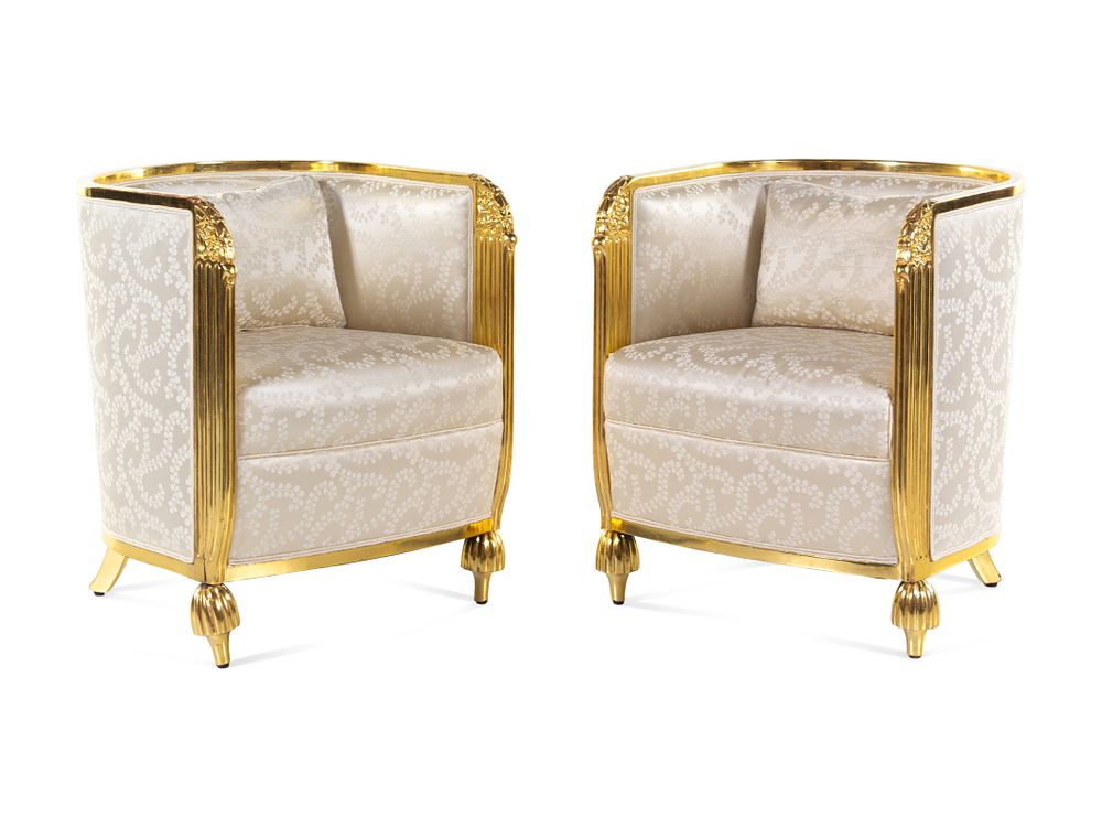 Appraisal: A Pair of Neoclassical Giltwood Bergeres A Pair of Neoclassical