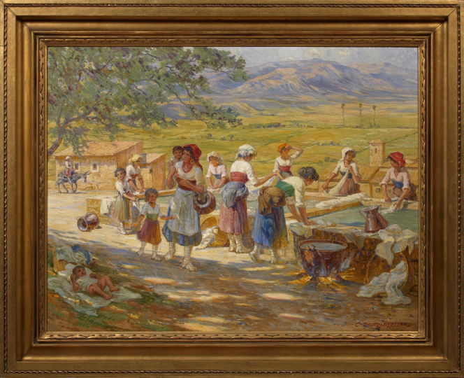 Appraisal: Carl Budtz-Moller Danish - View of Village Women on Washday