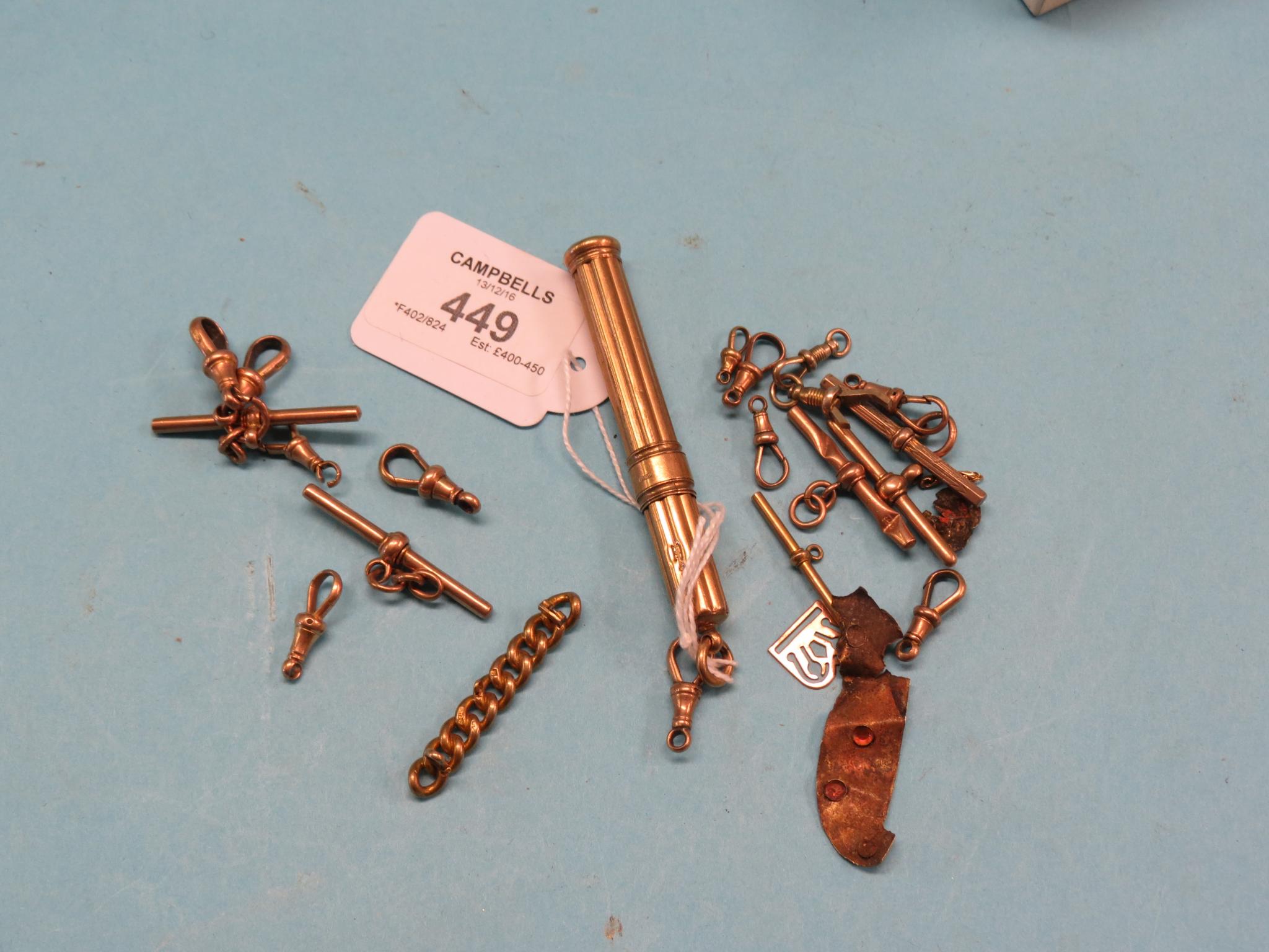 Appraisal: ct gold yellow metal watch-clips ct gold propelling pencil etc