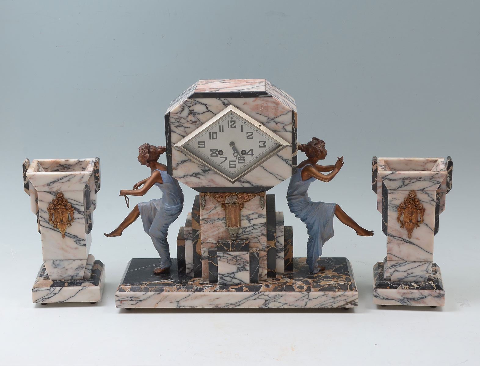 Appraisal: PC FRENCH ART DECO CLOCK GARNITURE SET Comprising - Tall