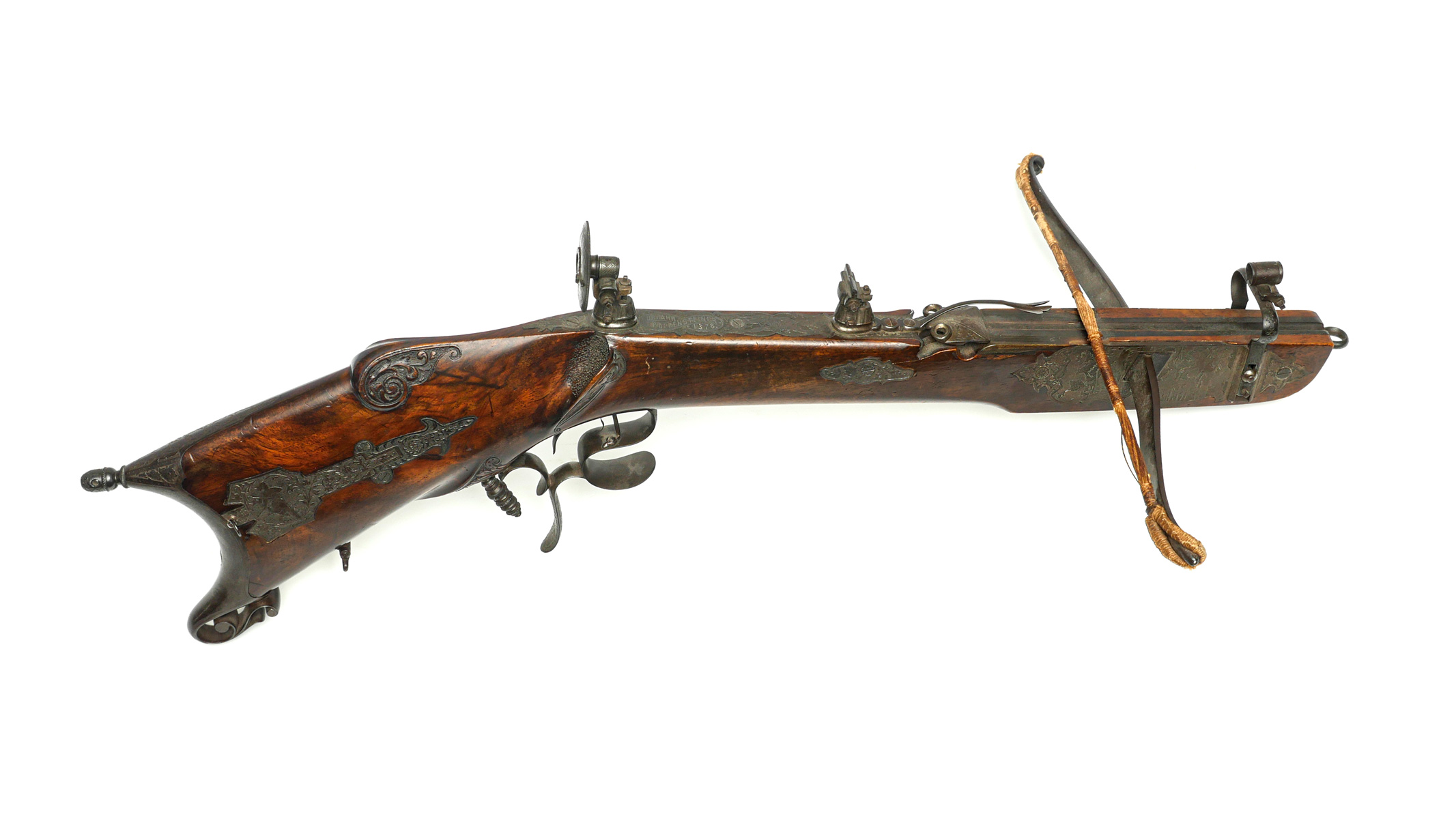 Appraisal: OUTSTANDING KOPPENSTEINER TH CENTURY GERMAN WOOD IRON CROSSBOW German carved