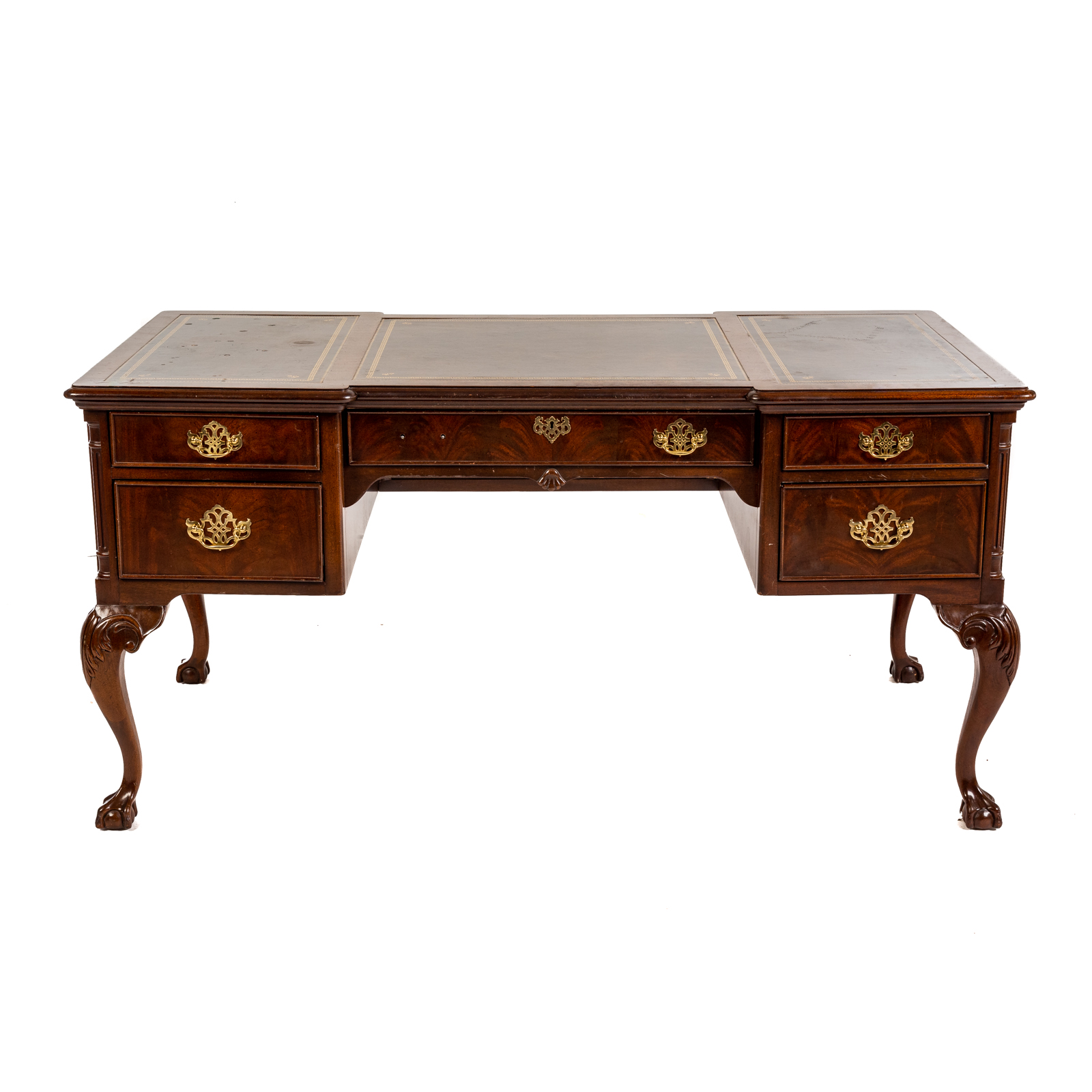 Appraisal: SLIGH MAHOGANY LEATHER TOP EXECUTIVE KNEEHOLE DESK Chippendale style with