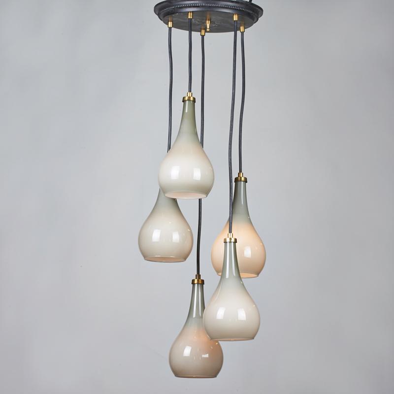 Appraisal: MAZZEGA Attr Five light hanging fixture with cased glass pendants