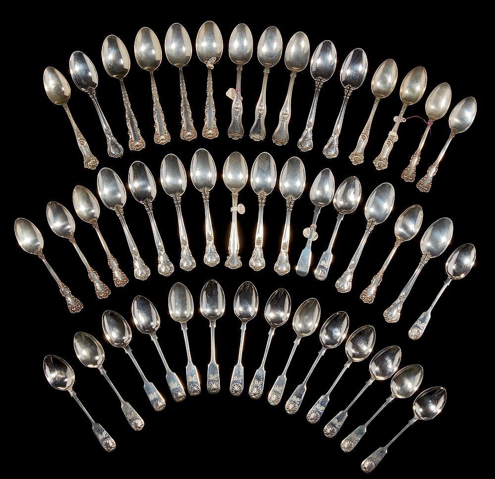 Appraisal: Assorted Sterling Silver Teaspoons Forty four assorted sterling silver teaspoons