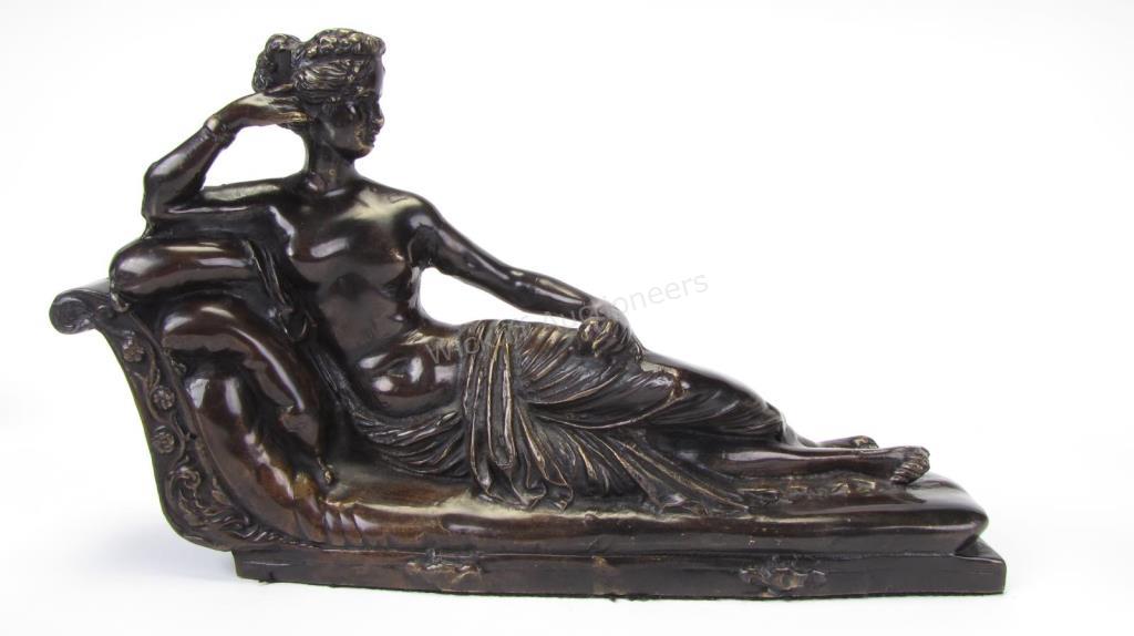 Appraisal: Bronze Reclining Figure depicting female classical figure in reclining pose