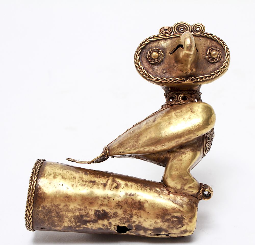 Appraisal: Pre-Columbian Gold Sinu Owl Bird Finial Pre-Columbian Sinu owl bird