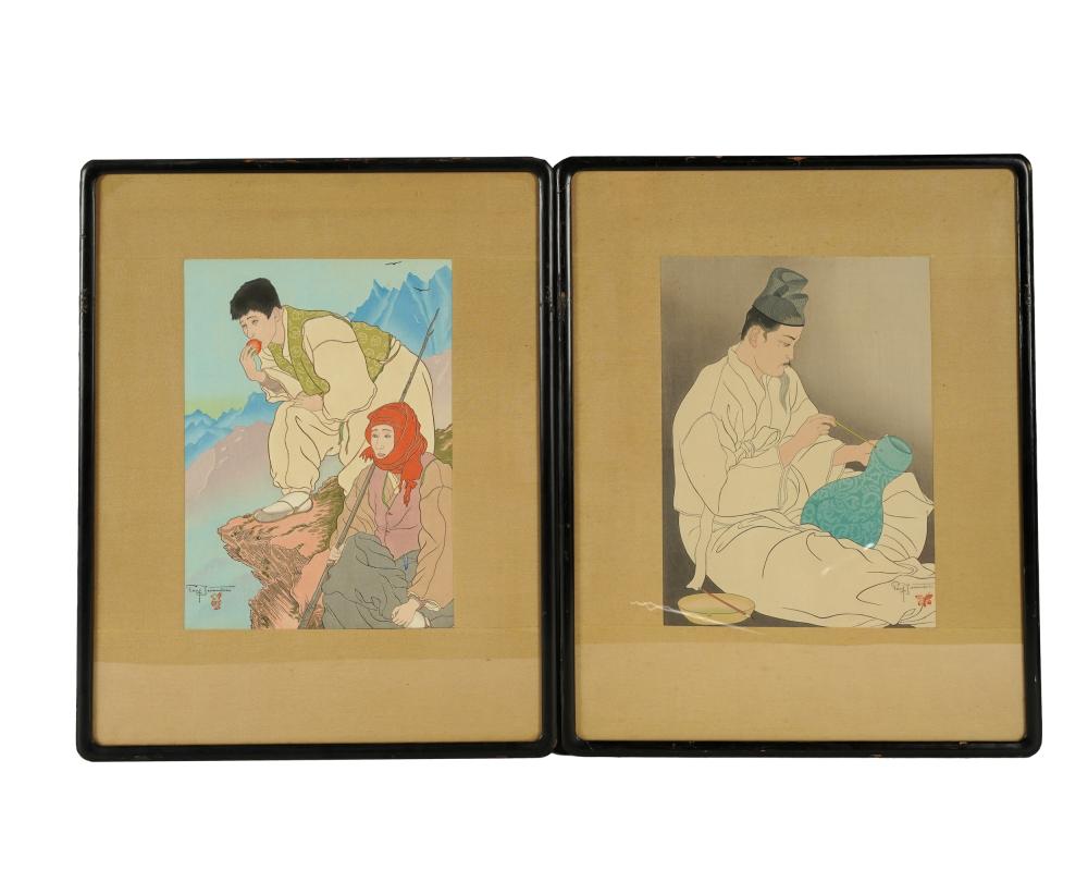 Appraisal: PAUL JACOULET - TWO WORKSeach color woodblock print pencil-signed and