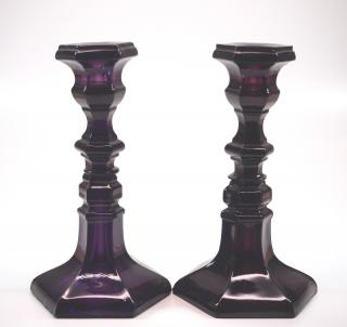 Appraisal: Pressed Hexagonal candlesticks pair A pair of mid th century