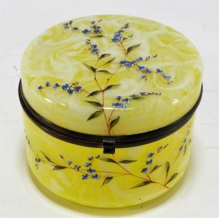 Appraisal: Czech End of Day Art Glass Enamel Painted Box CZECHOSLOVAKIA