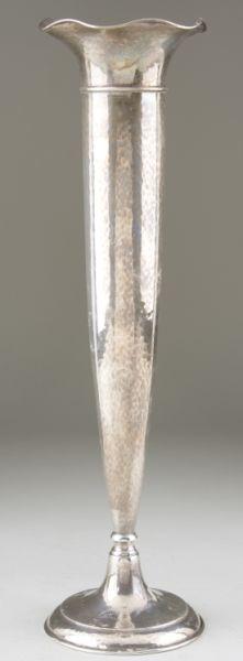 Appraisal: Sterling Silver Trumpet Vase with hand-hammered surface and ruffled rim