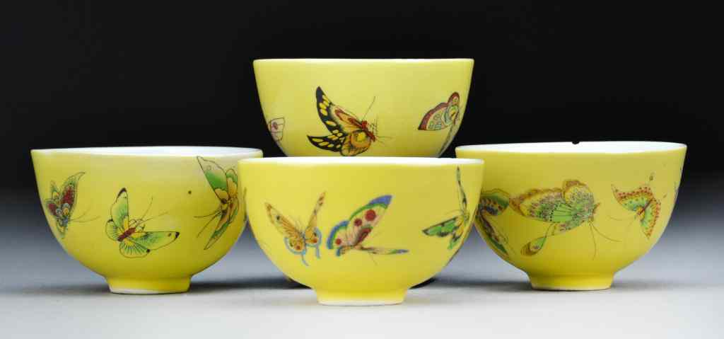 Appraisal: Chinese Famille Rose Porcelain Tea CupsFinely painted to depict butterflies