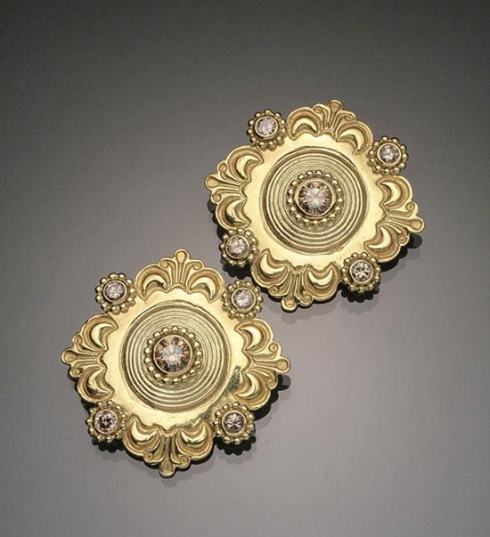 Appraisal: Pair of -Karat Yellow-Gold and Diamond Clip-Back Earrings Julius Cohen