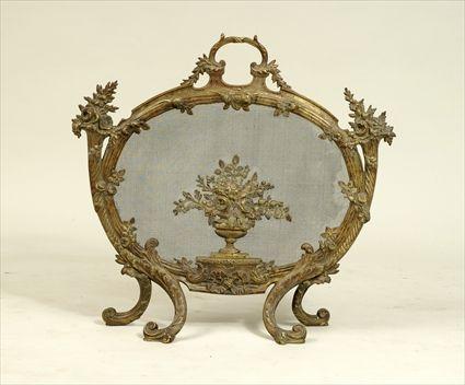 Appraisal: Louis XV-Style Gilt-Metal and Wire Mesh Cartouche-Form Fireplace Screen x