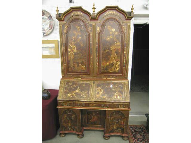 Appraisal: Chinese Chinoiserie Secretary Bookcase handpainted scenes heavy gold trim lots