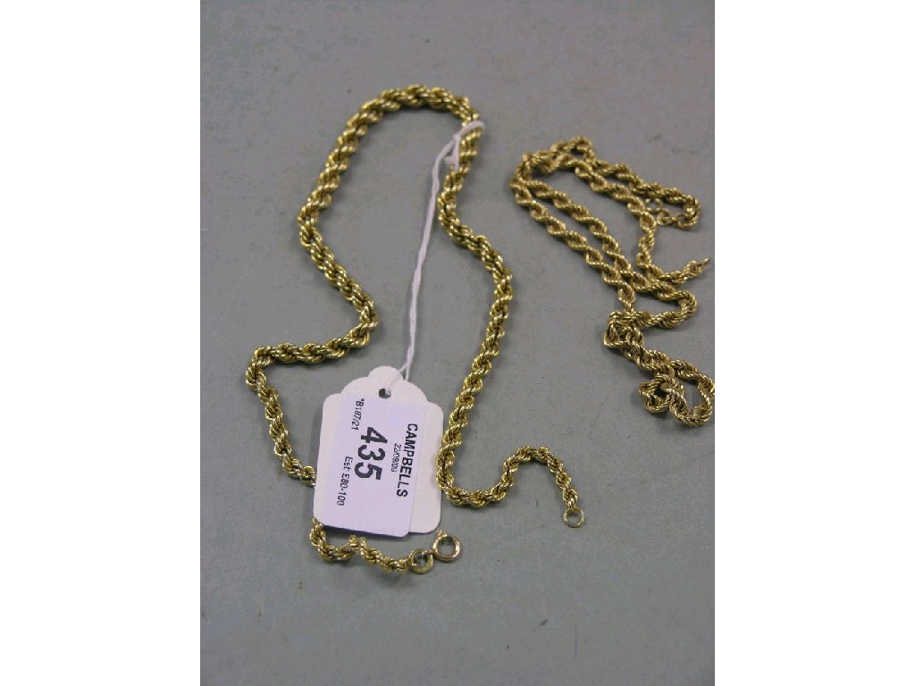 Appraisal: Two ct gold rope-twist necklaces grams total