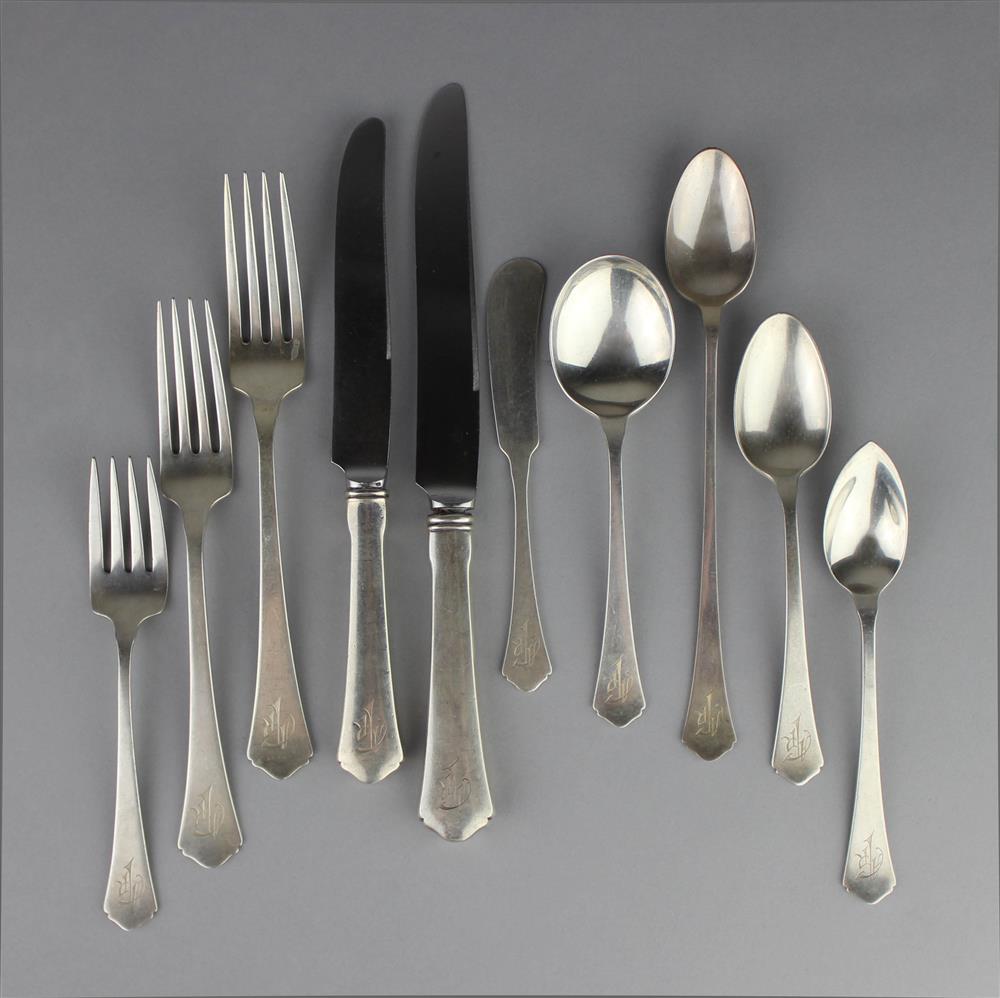 Appraisal: WALLACE 'ANTIQUE' PATTERN SILVER PART FLATWARE SERVICE monogrammed including hollow