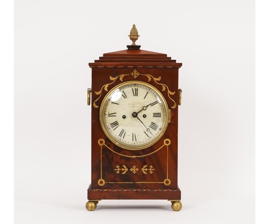 Appraisal: Regency mahogany bracket clock with brass inlays signed indistinctly Dover