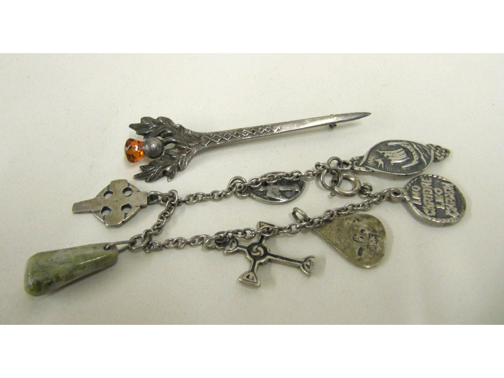 Appraisal: Silver thistle kilt pin and a bracelet with Iona silver