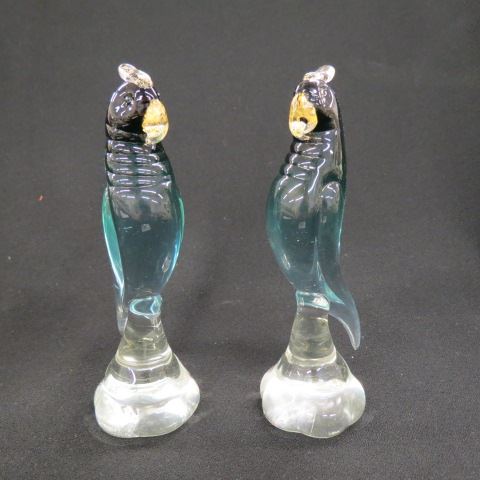 Appraisal: Pair of Murano Art Glass Birds blue green with gold