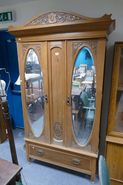 Appraisal: Edwardian carved satan walnut two door wardrobe