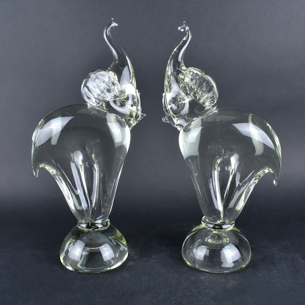 Appraisal: Pair Murano Elephants Pair Murano clear glass elephant sculptures Unsigned