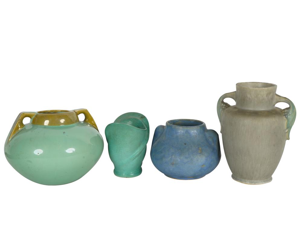 Appraisal: FOUR GLAZED POTTERY VESSELScomprising a Weller vase inches high a