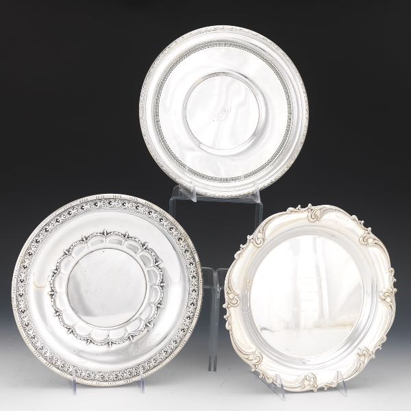 Appraisal: THREE STERLING SILVER PLATES BY WALLACE AND INTERNATIONAL Three sterling