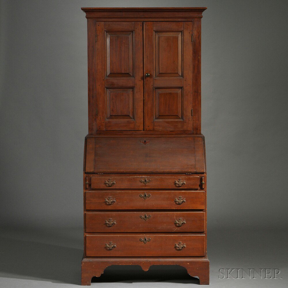 Appraisal: Chippendale Red-stained Cherry Desk Bookcase possibly Connecticut River Valley late