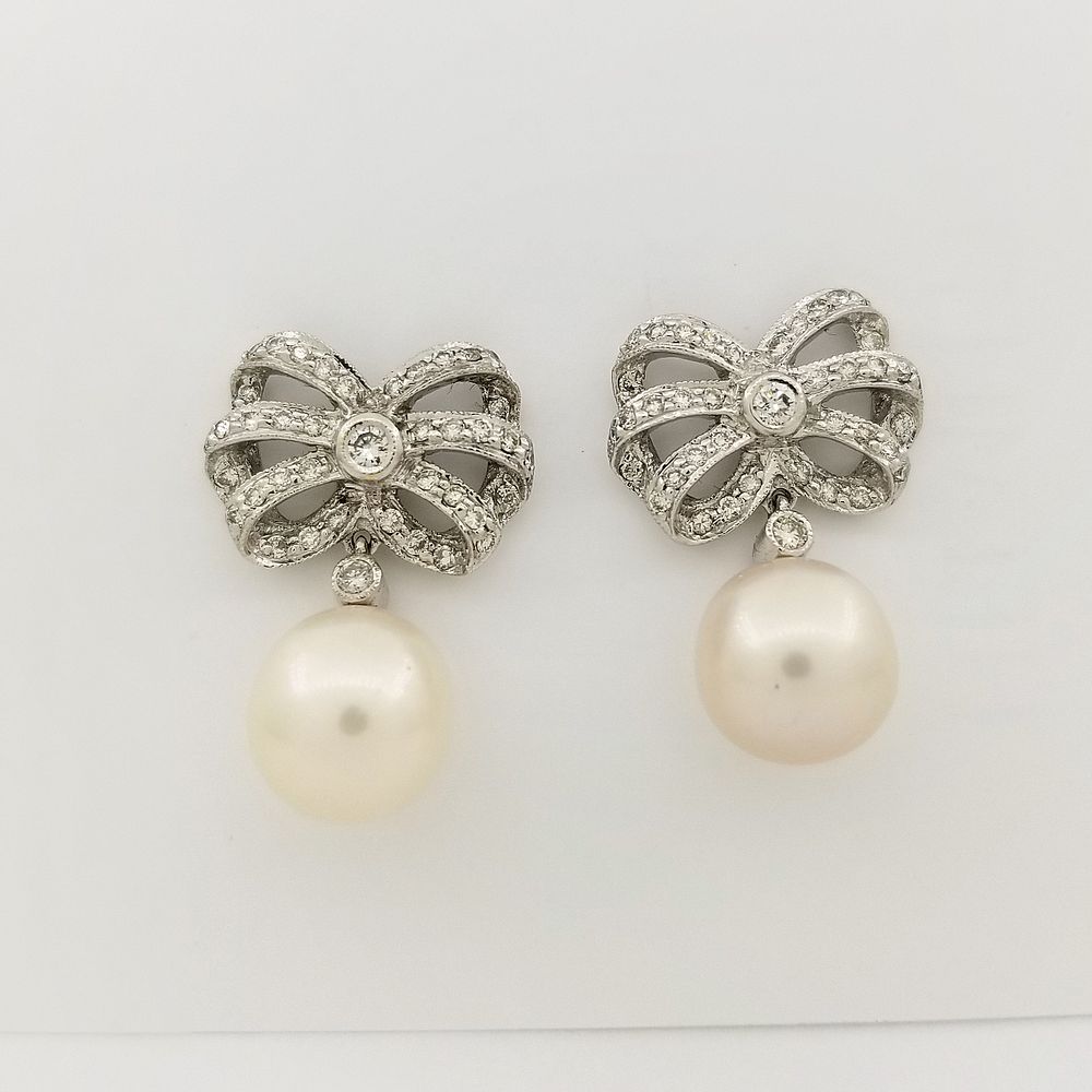 Appraisal: K White Gold Pearl Diamond Earrings K White Gold Pearl