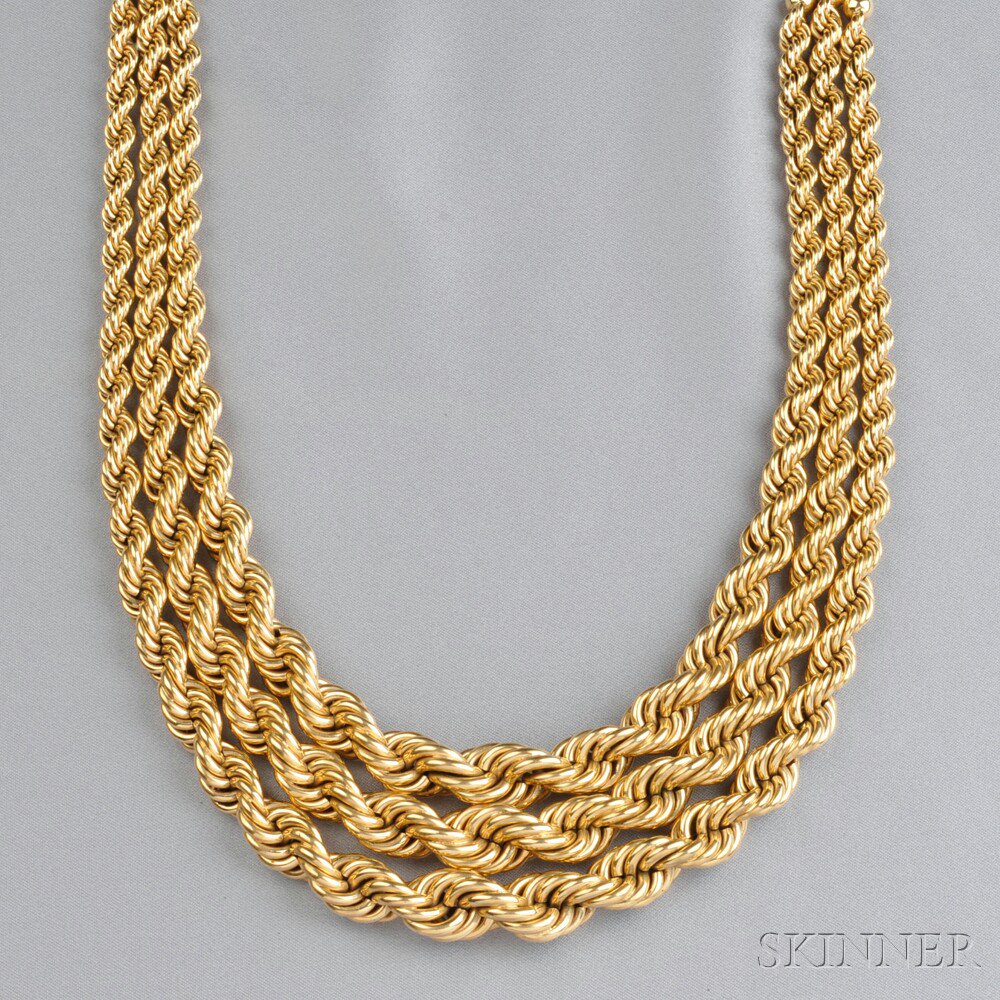 Appraisal: kt Gold Necklace designed as a triple row of graduating