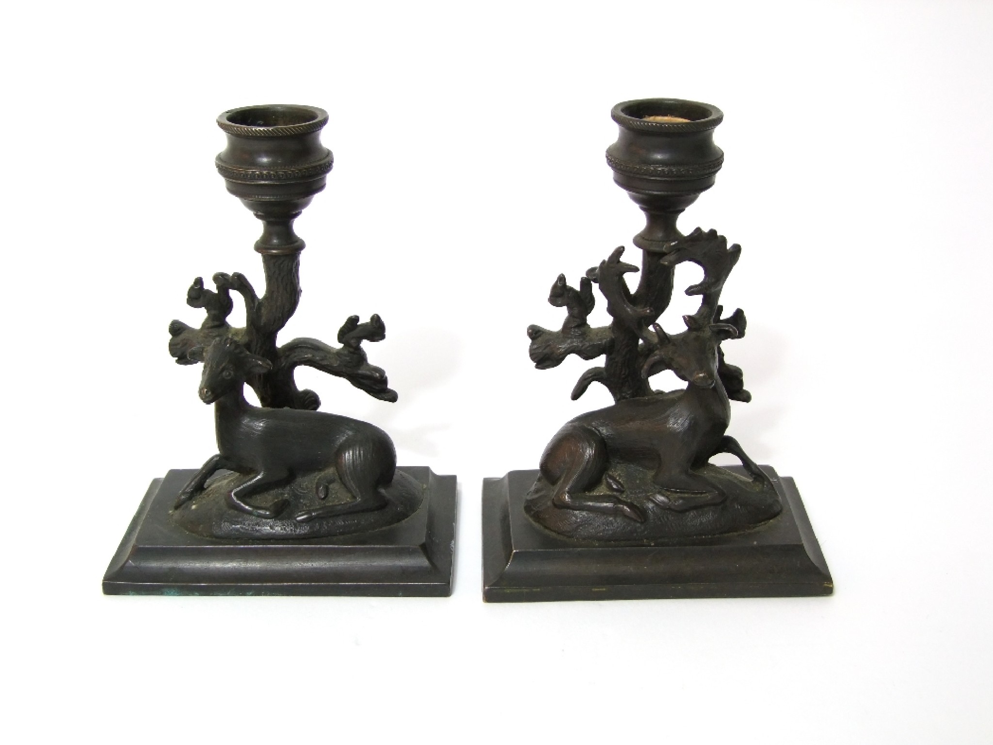 Appraisal: A pair of early th century bronze figural candlesticks with