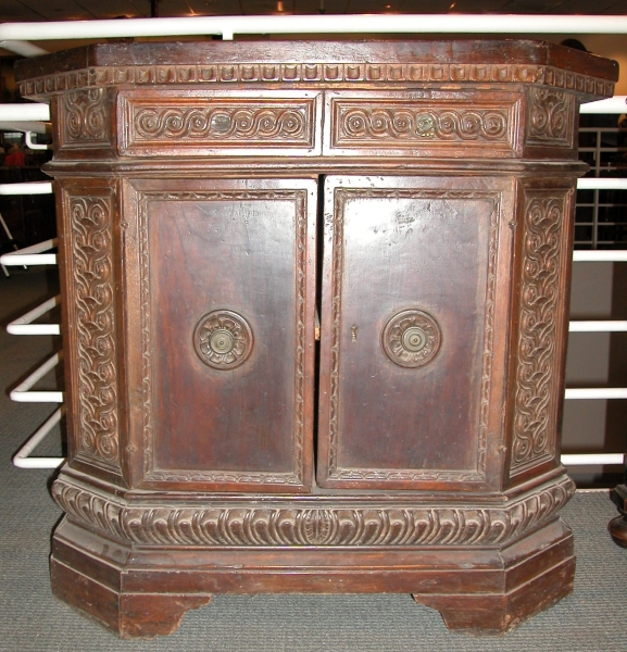 Appraisal: Continental Baroque Carved and Inlaid Walnut Side Cabinet top with