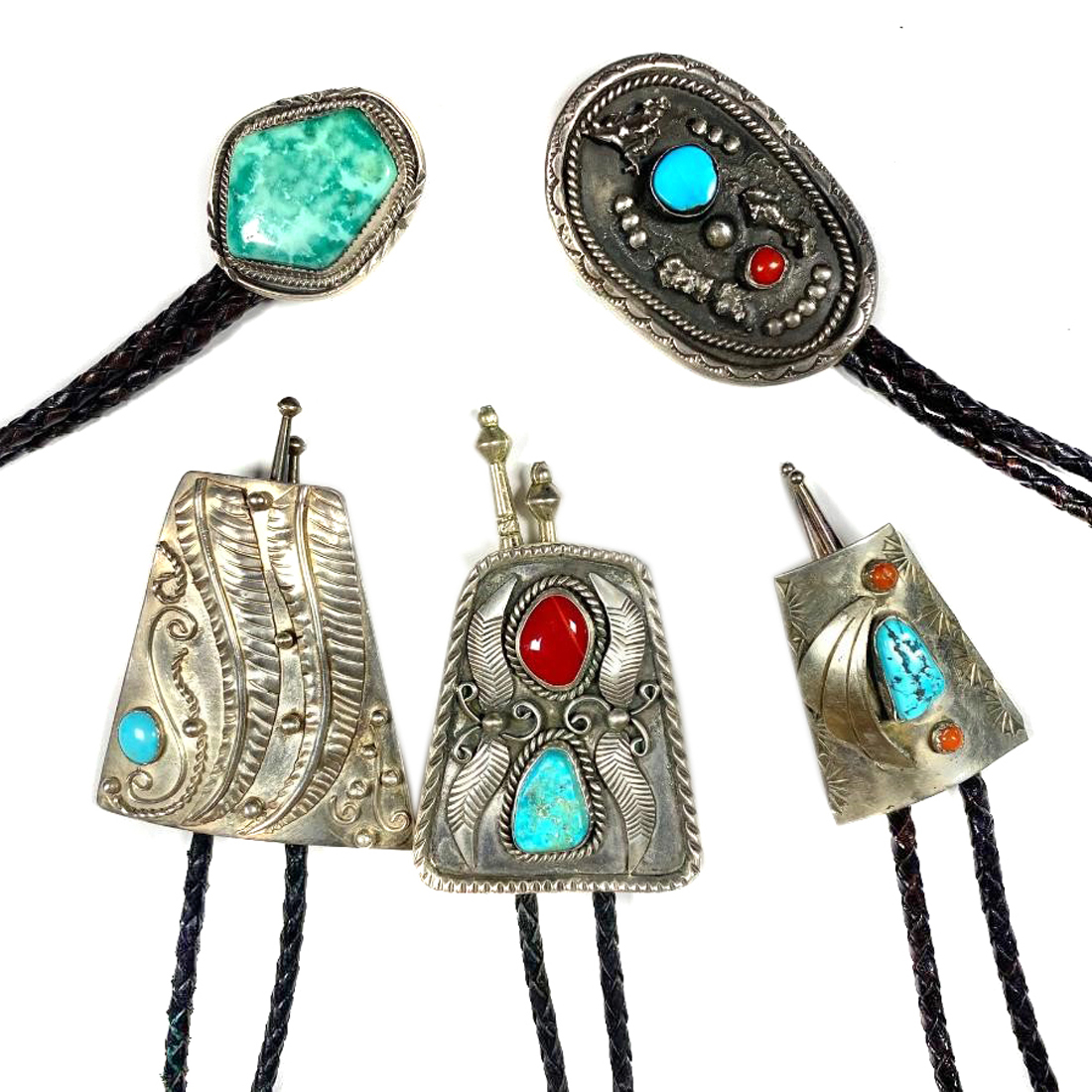 Appraisal: LOT OF BENNETT NAVAJO TURQUOISE INLAID SILVER BOLO TIES Lot