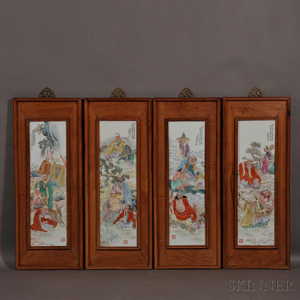 Appraisal: Four Wood Framed Porcelain Plaques China four porcelain plaques depicting