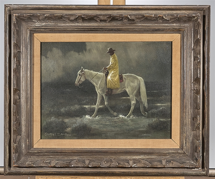 Appraisal: Oil painting of a cowboy on horseback by Charles Damrow